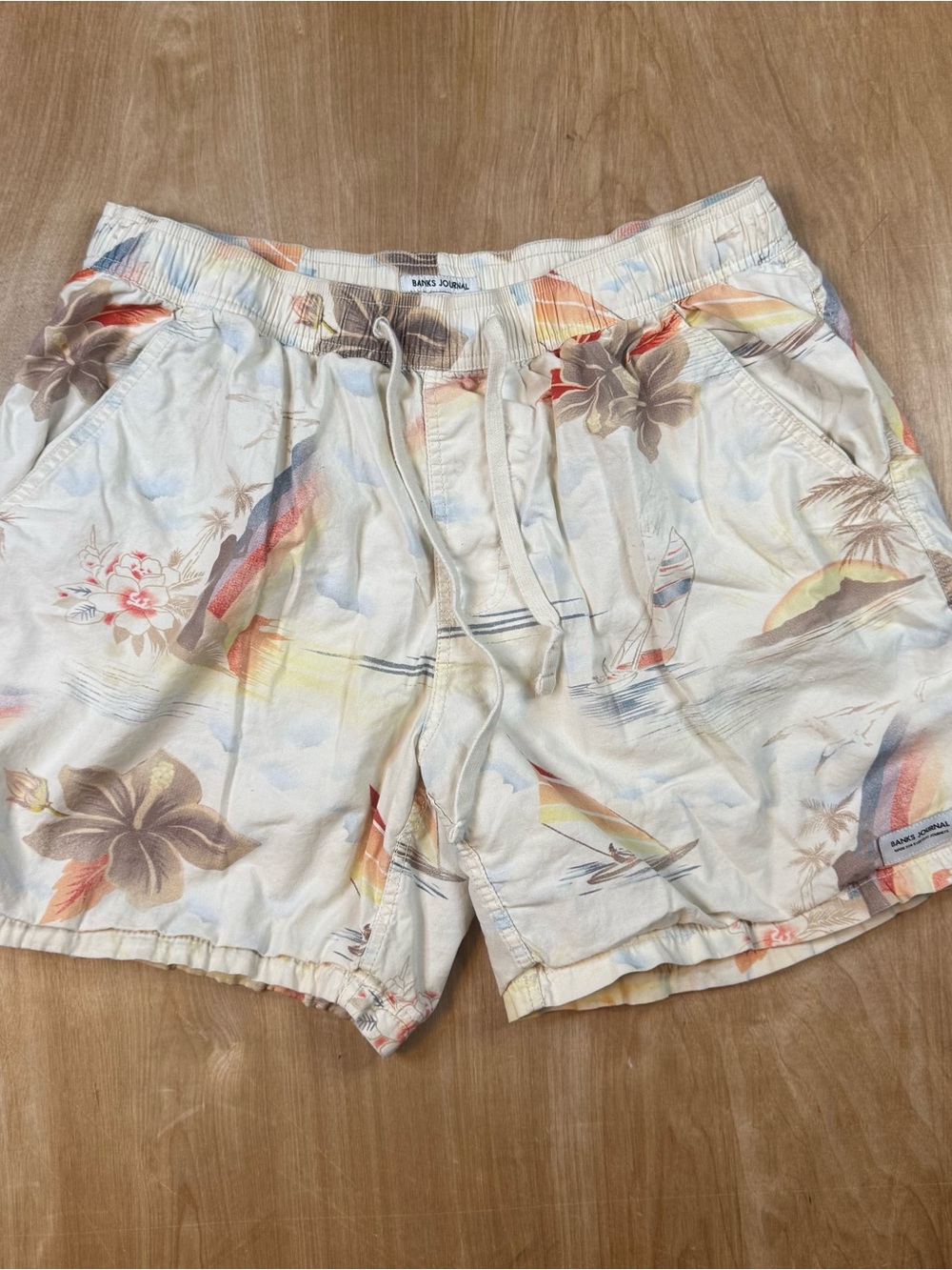 Banks Journal Mens Hawaiian Style Lined Board Shorts Swim Trunks Size 34